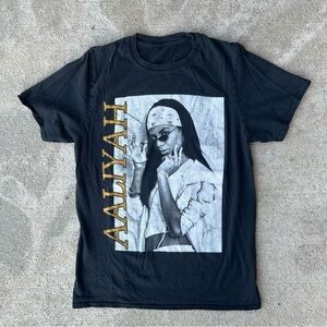 Aaliyah Black Graphic Tee with Gold Lettering